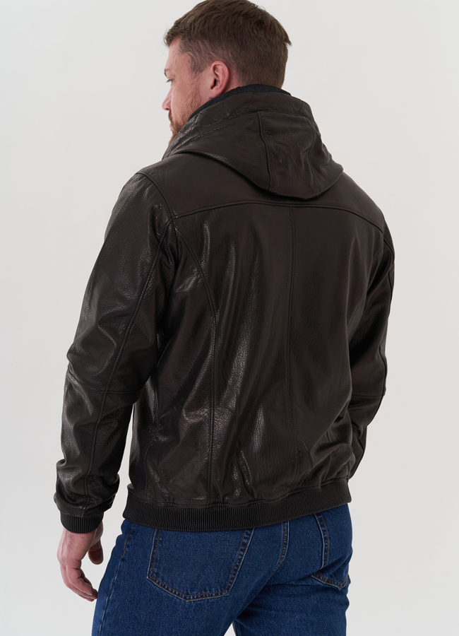 Куртка черного цвета из натуральной кожи модель № 26704 универмаг малина