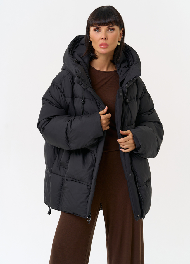 Двухсторонний женский пуховик с капюшоном модель № 31595 меха малина