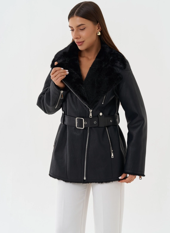 Эко дубленка с английским воротником