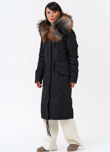 Женская парка с капюшоном из меха чернобурой лисы