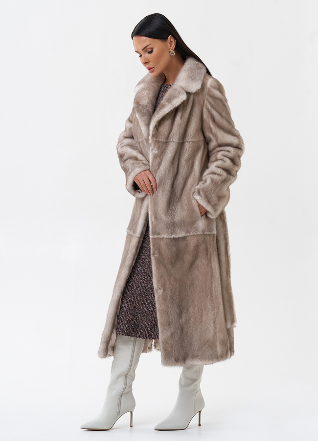 Длинная светлая норковая шуба модель № 29164 универмаг малина