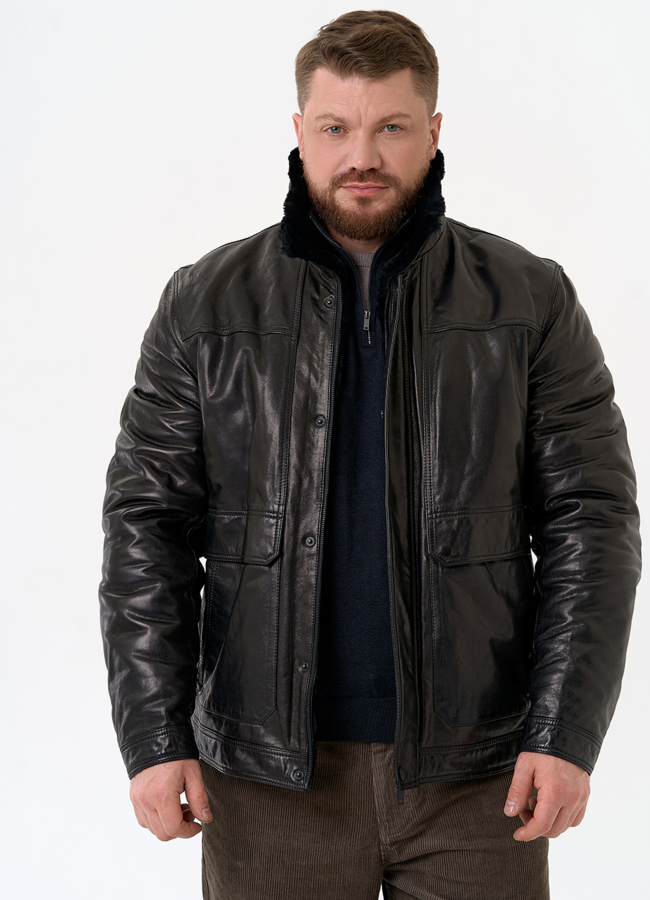 Куртка из натуральной кожи черного цвета модель № 25643 в рассрочку