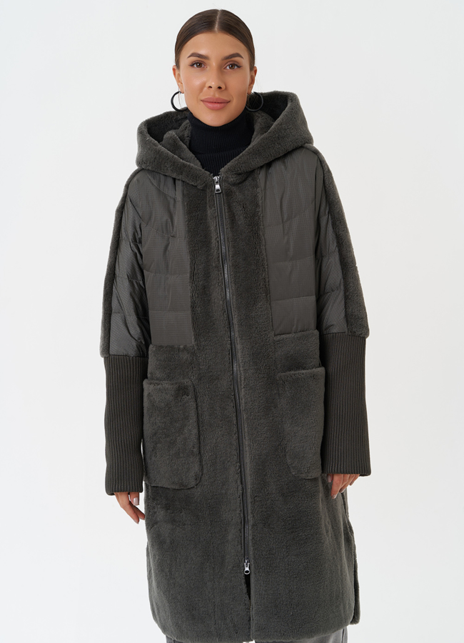 Женское утепленное пальто с капюшоном модель № 28671 в кредит