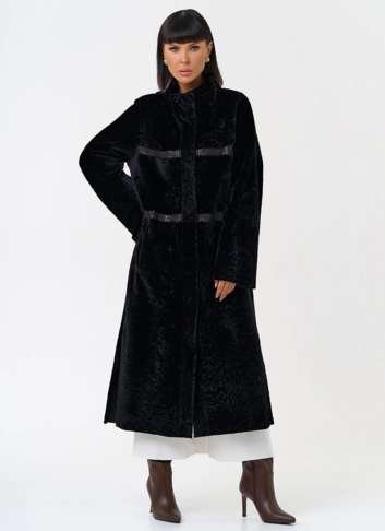 Женская двухсторонняя дубленка черного цвета