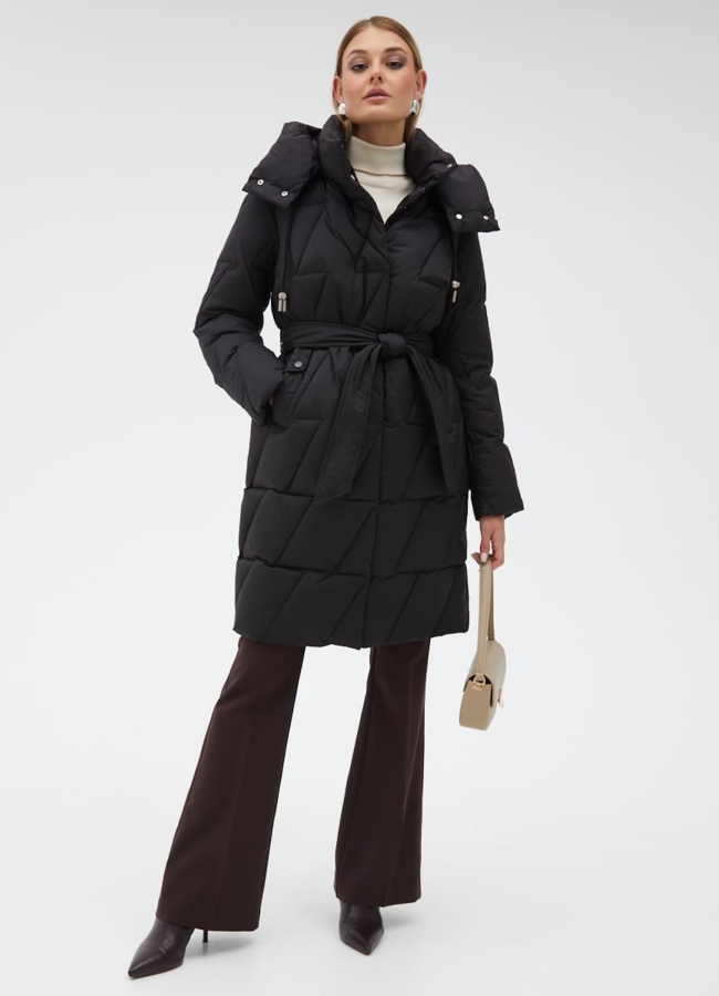 Женский пуховик с поясом модель № 31132 универмаг малина