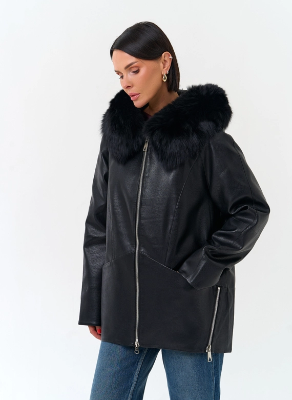 Женская утепленная куртка из эко кожи фото