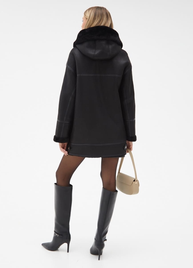 Женская удлиненная дубленка из эко кожи модель № 32022 в рассрочку