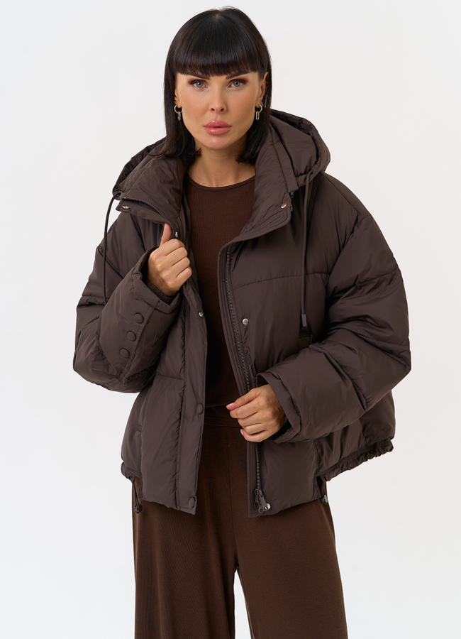 Женский короткий пуховик с капюшоном модель № 31580 универмаг малина