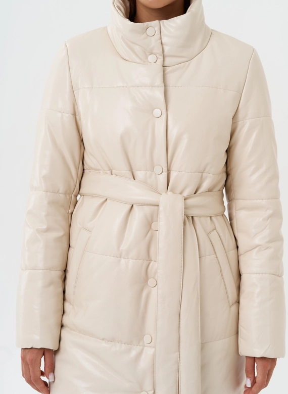 Пуховик из эко кожи на био пухе