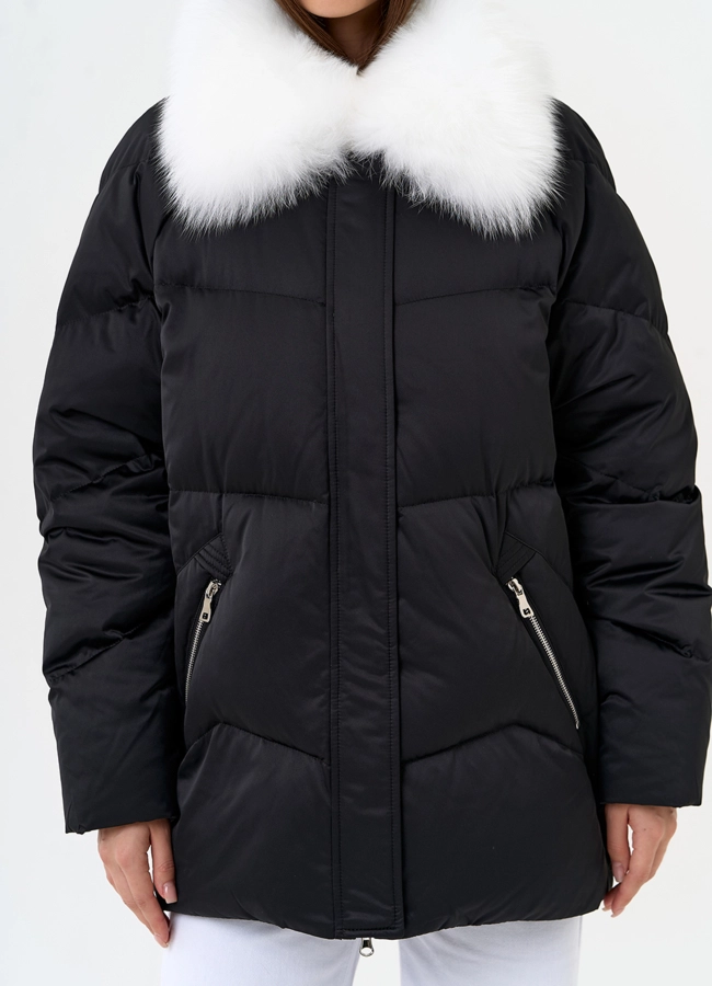 Женский пуховик с отделкой из меха песца модель № 31447 универмаг малина