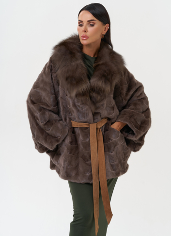 Норковая шуба с отделкой из лисы