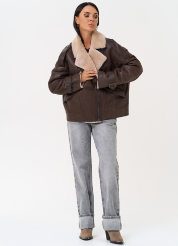 Натуральная дубленка коричневого цвета