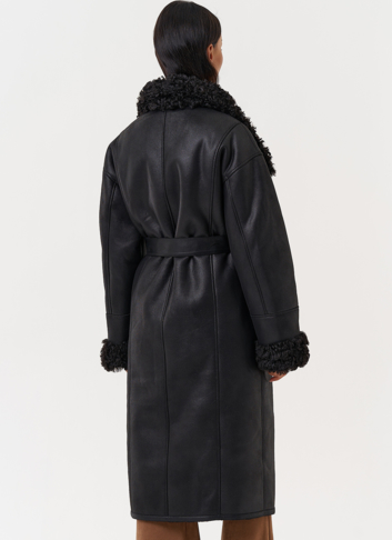 Женская дубленка из эко замши с поясом