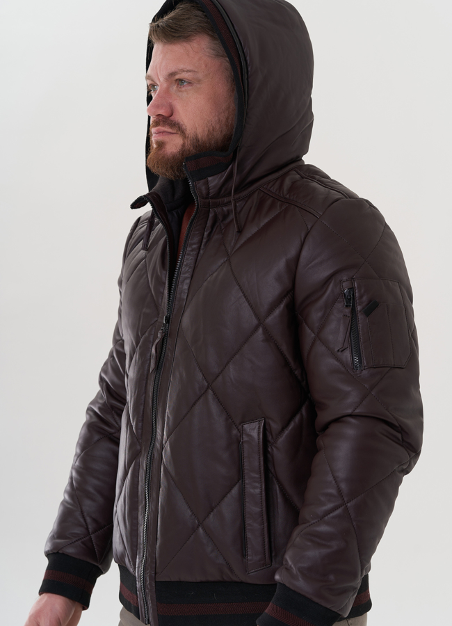 Куртка из натуральной кожи с капюшоном модель № 26996 универмаг малина