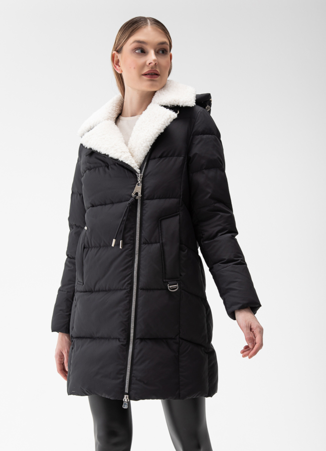 Комбинированный женский пуховик с капюшоном модель № 28392 в рассрочку